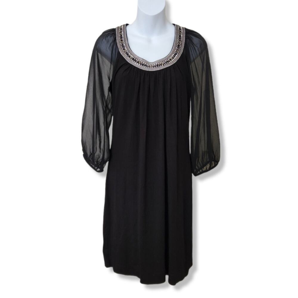 White House Black Market Embellished Neckline Sheer Sleeves Mini Dress XS